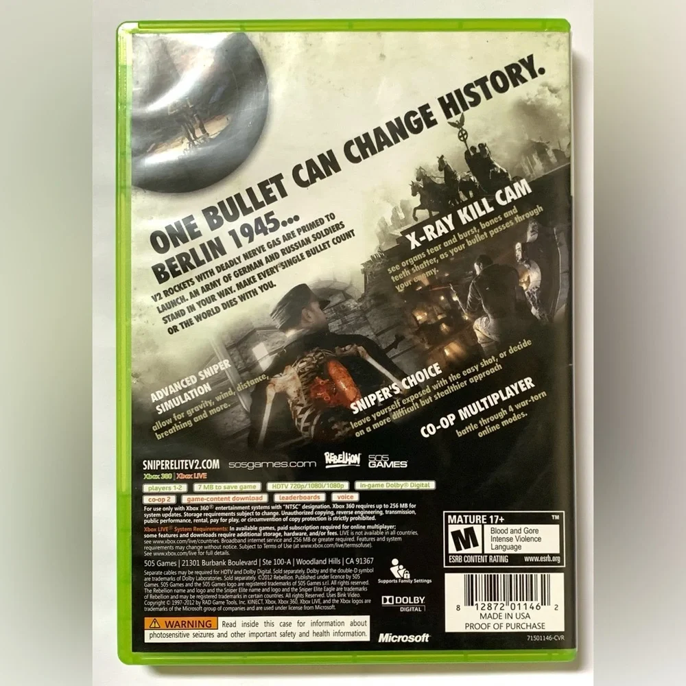 SNIPER ELITE V2 XBOX 360 COMPLETE WORKS PERFECTLY EXCELLENT